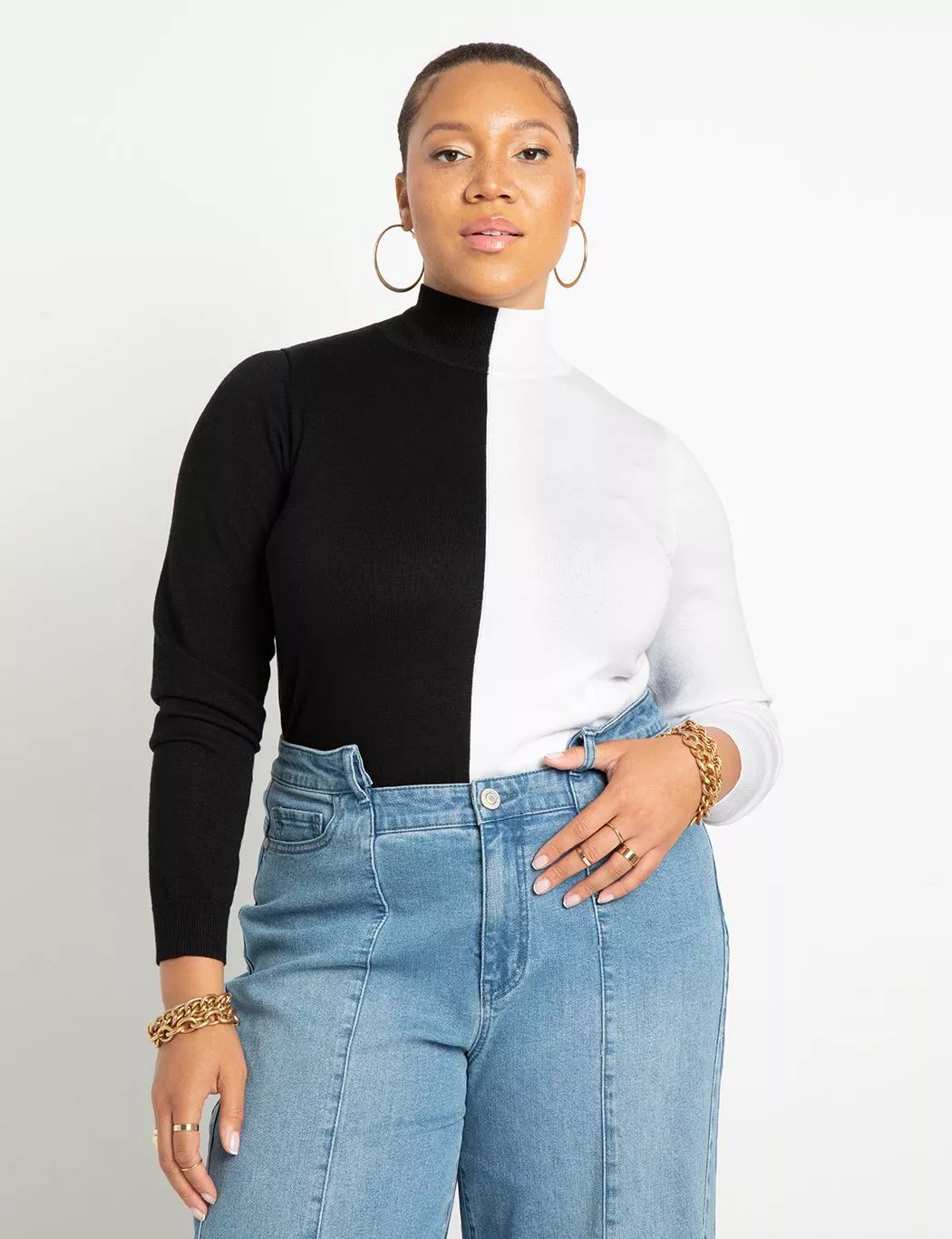 Vertical Colorblocked Turtleneck | Women's Plus Size Tops | ELOQUII | Eloquii