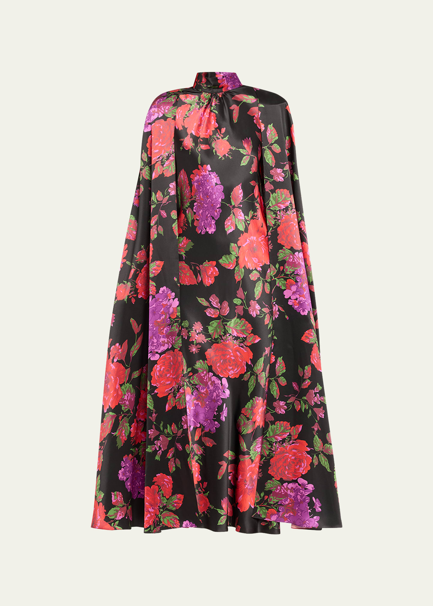Rodarte Floral-Printed Silk Cape-Sleeve Midi Dress | Bergdorf Goodman