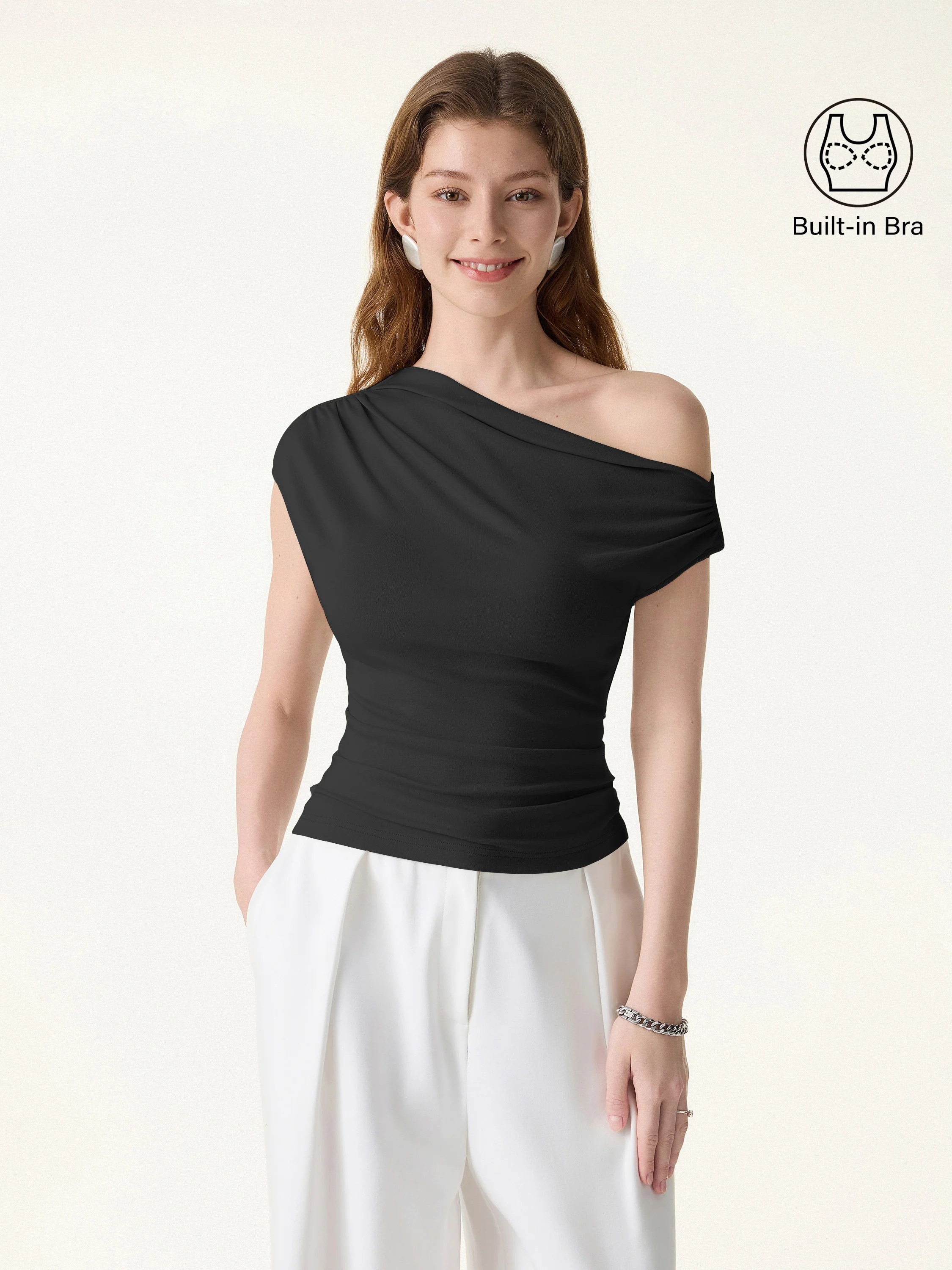Ruched Asymmetrical Shoulder Bra Top | OGLmove