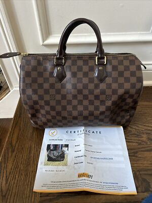 LOUIS VUITTON Speedy 35 Damier Ebene Satchel Bag Brown | eBay US