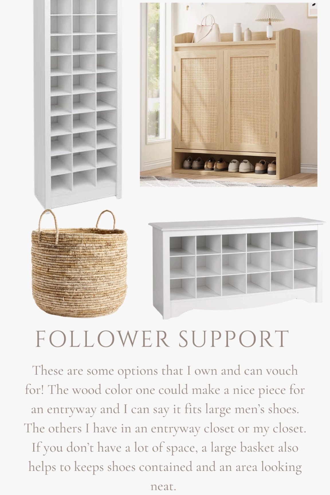 Here are some of my favorite pretty and functional shoe storage options. The wood piece or a sturdy basket are great for an entryway and the others I use inside a closet! 

#LTKHome #LTKFamily #LTKKids