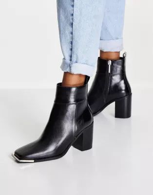 River Island metal square toe heeled boot in black | ASOS (Global)