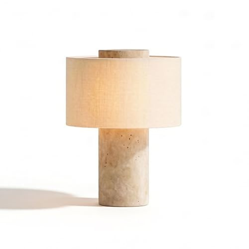 BSOD Marble Lamp, Stone Table Lamps Collection - Modern Cylindrical Lampshade Cordless Luxury Design Bedside Lamp for Home Decor, Bedroom, Living Room & Office (Rechargeable Travertine Lamp) | Amazon (US)