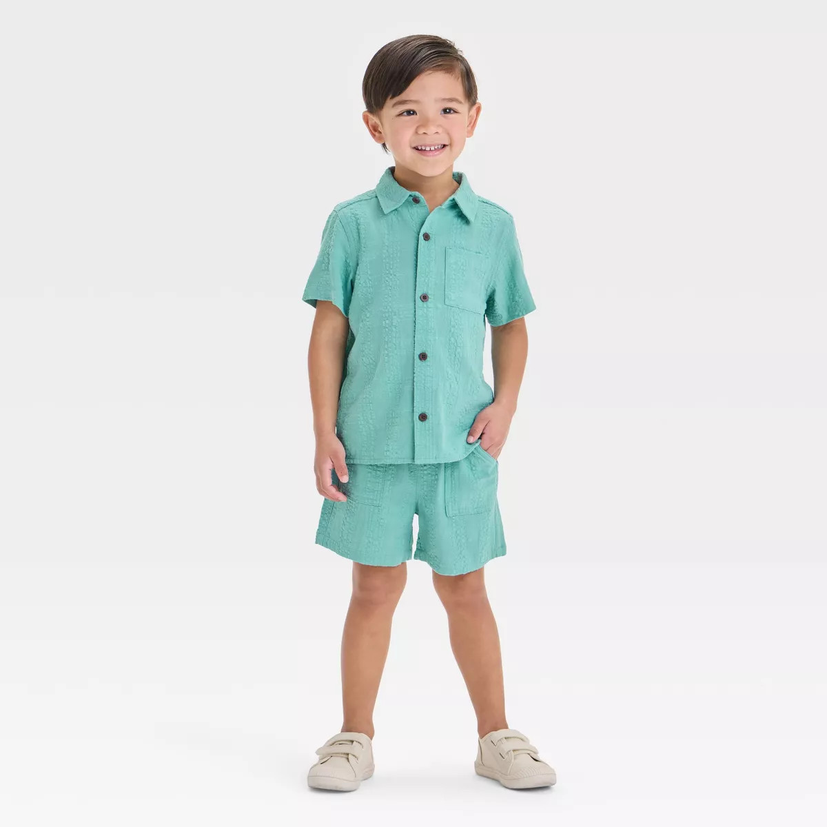 Toddler Boys' Seersucker Short Sleeve Button-Up and Pull-On Shorts Set - Cat & Jack™ Light Mint... | Target