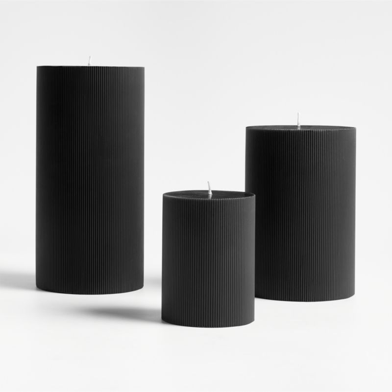 Ribbed Black Pillar Candles | Crate & Barrel | Crate & Barrel