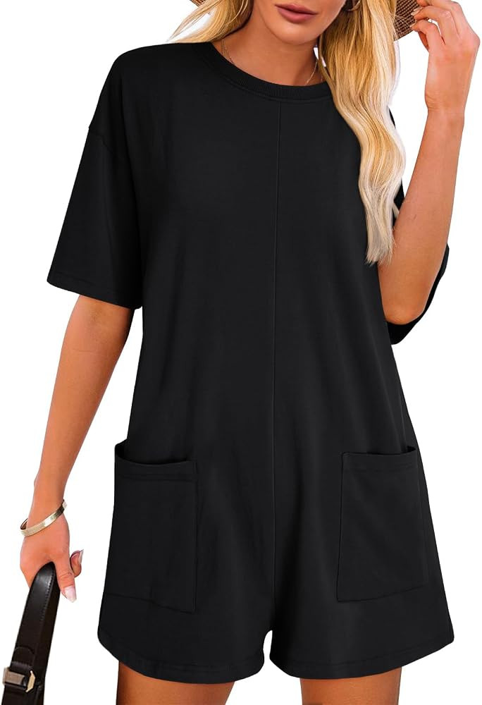 AUTOMET Womens Rompers Wide Leg Jumpsuits Casual Summer Outfits Jumpers Loose Fit With Pockets Cl... | Amazon (US)