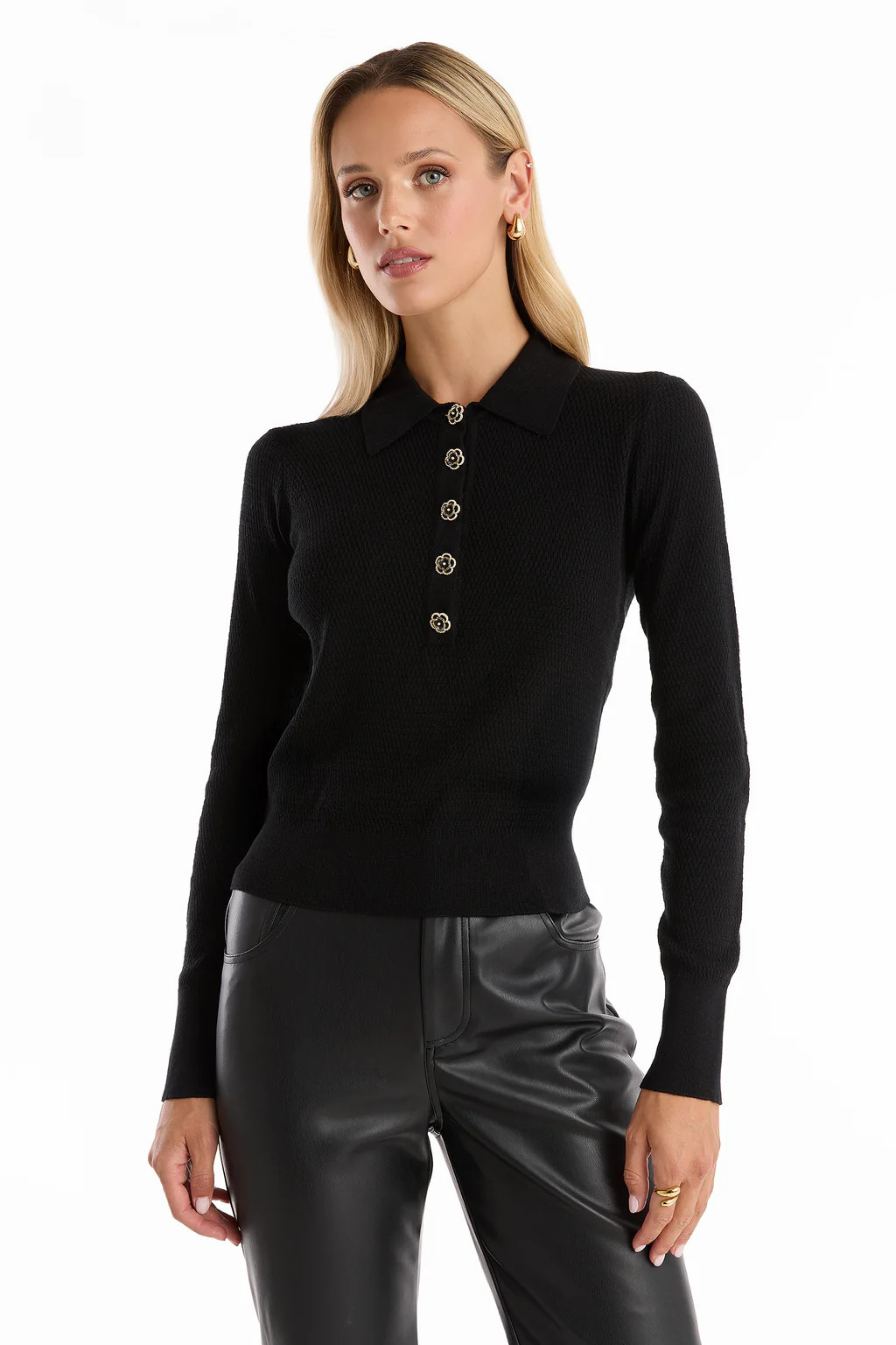 Darla Rose Polo Shirt - Black | The Noli Shop