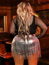 SHEIN X Priscilla Block Plus Fringe Trim Metallic Shorts | SHEIN