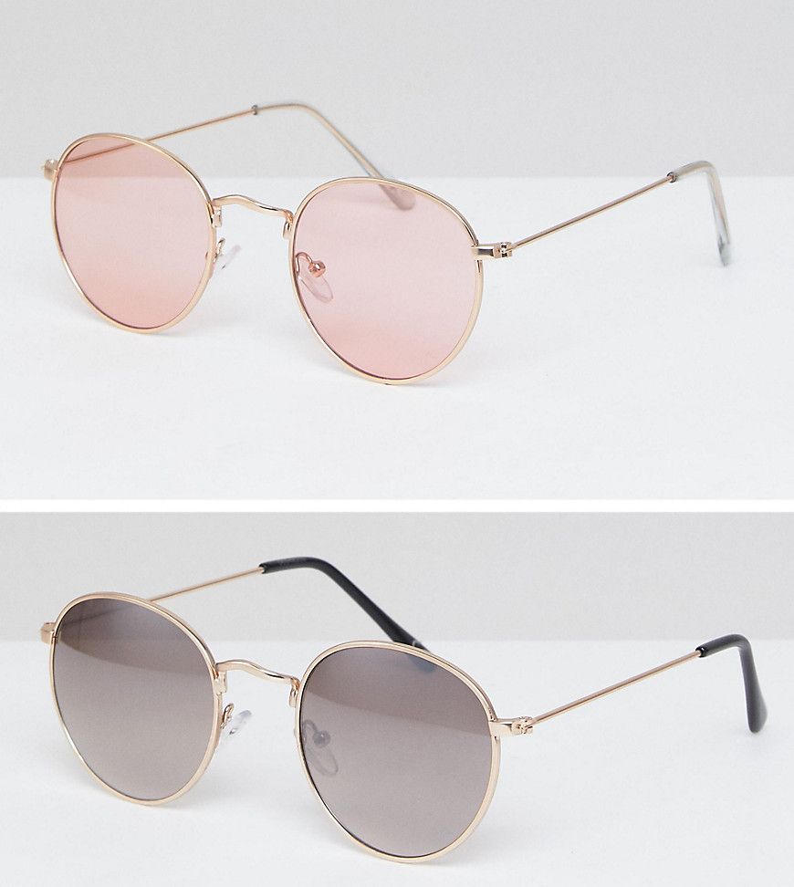 ASOS Round Sunglasses 2 Pack In Gold & Rose Gold Metal SAVE - Gold | ASOS UK