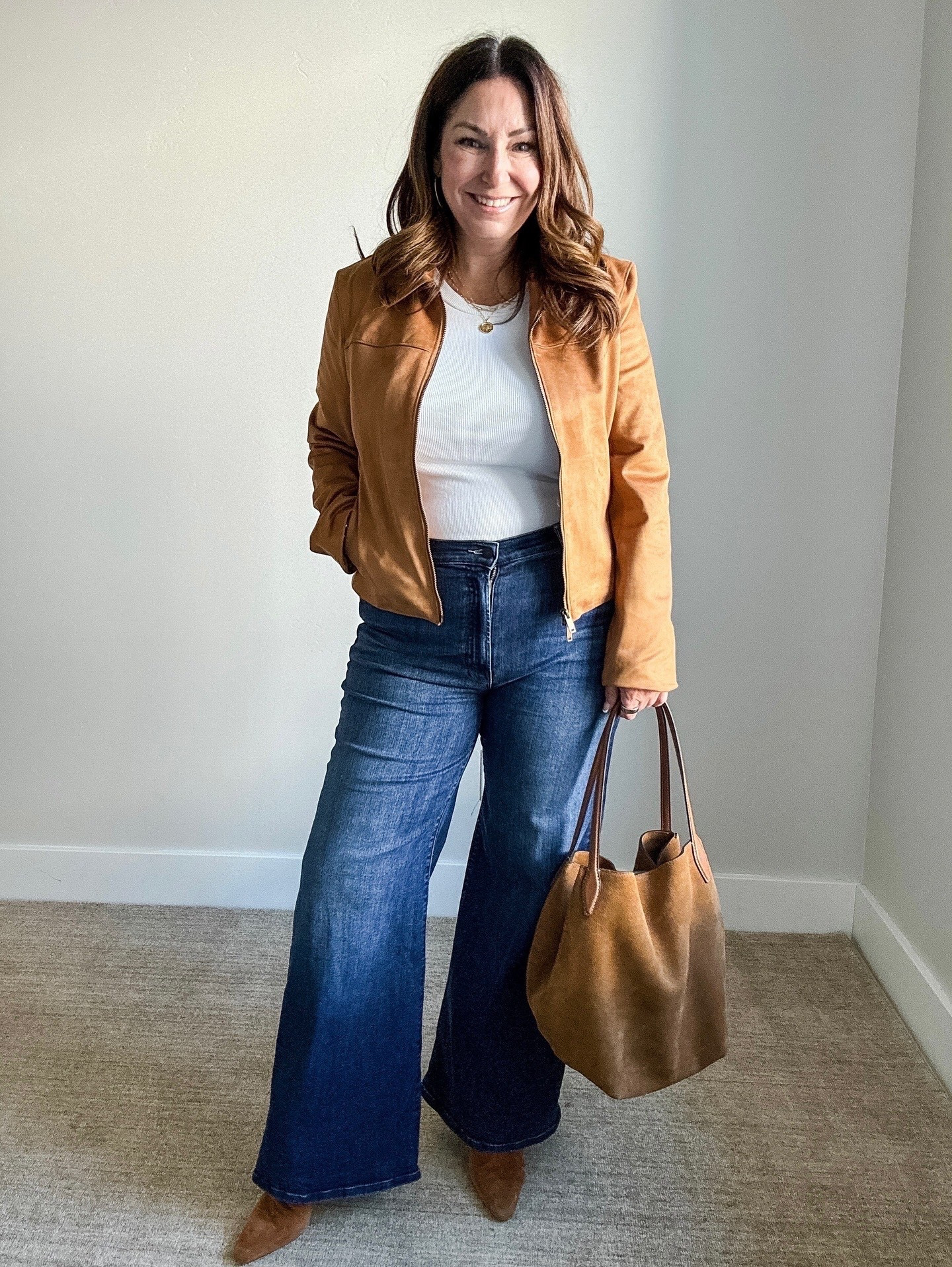 Fall jeans outfit Suede jacket wearing large,  Wearing 34 in jeans, Large in white tee

#LTKMidsize #LTKSeasonal #LTKFallSale

#LTKSeasonal #LTKOver40 #LTKMidsize