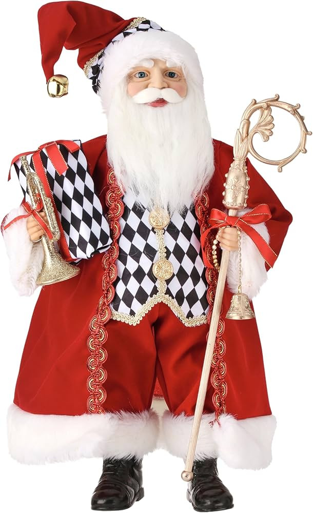 Regency International Fabric Santa with Diamond Check 20-inch, Red/White/Black, Christmas Decor, ... | Amazon (US)