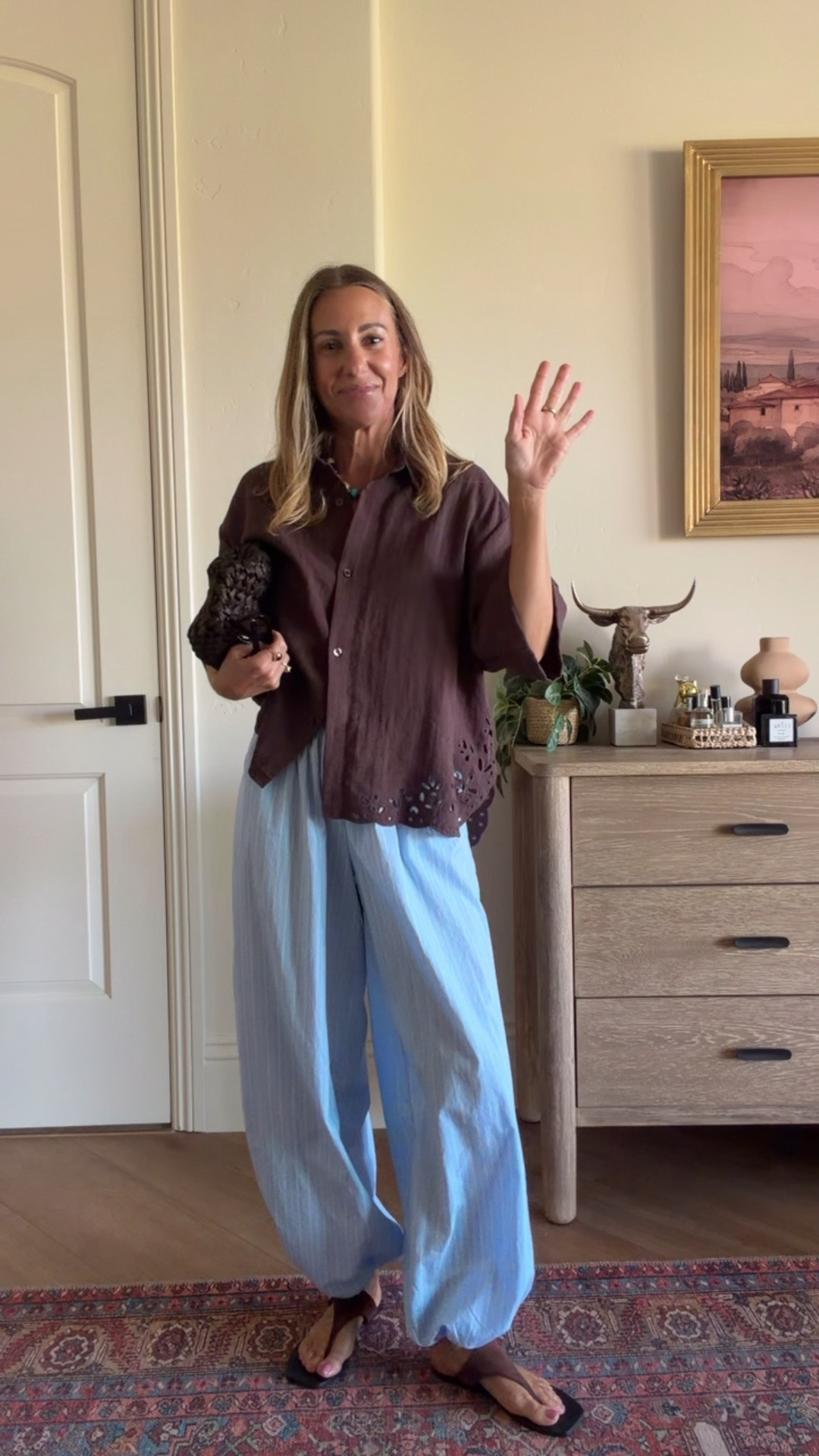 Todays outfit
Blue and chocolate brown are trending!!
H&M balloon pants and embroidered top both size xs
Amazon accessories

#LTKootd #LTKgrwm #LTKSaleAlert