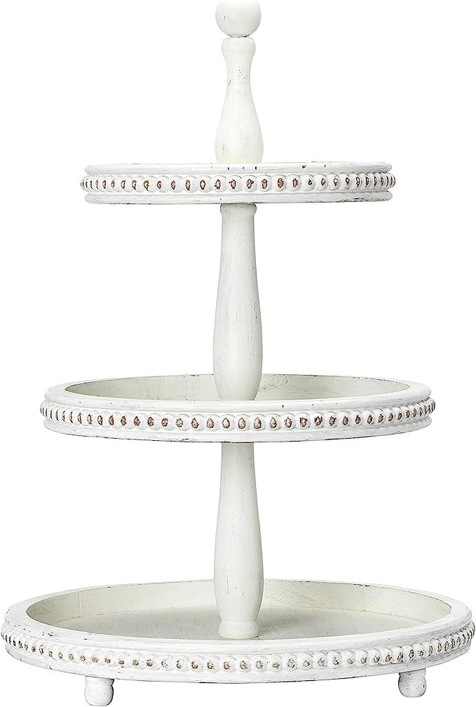 Creative Co-op EC0386 Round 3-Tier Decorative Wood, White Tray | Amazon (US)