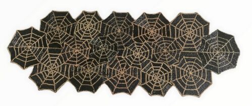 Halloween Spider Web Fully Beaded 36x14" Table Runner Black Gold Isaac Mizrah  | eBay | eBay US