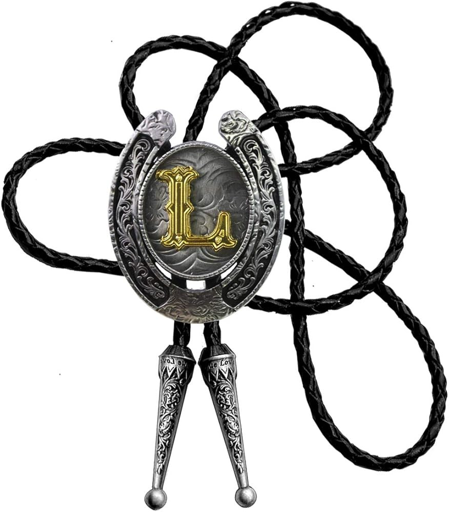 Moranse Bolo Tie Golden Initial Letter A to Z In Western Cowboy Horseshoe Style with Cowhide Rope... | Amazon (US)