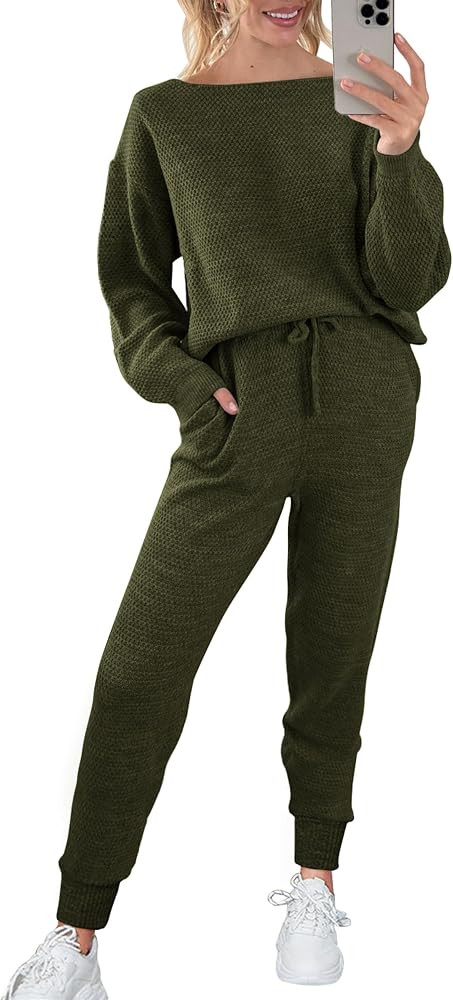 PRETTYGARDEN Women 2 Piece Outfits Long Sleeve Pullover Tops And Long Pants Tracksuit Sweater Set... | Amazon (US)