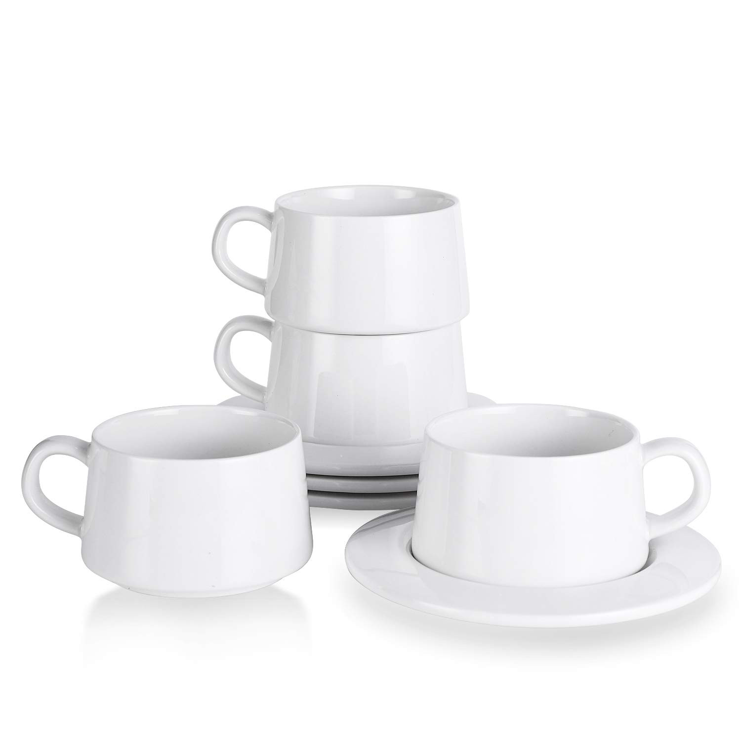 Kanwone Porcelain Stackable Cappuccino Cups with Saucers - 8 Ounce for Specialty Coffee Drinks, C... | Amazon (US)