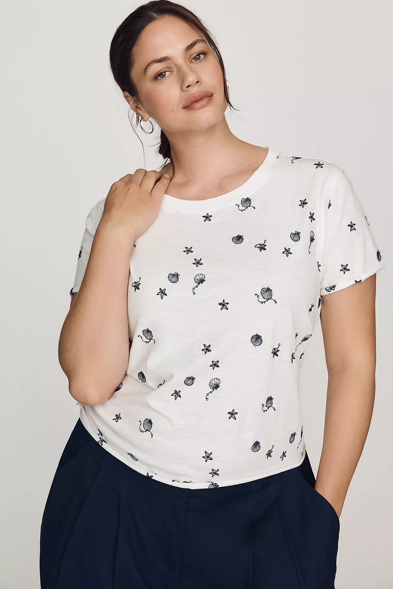 Maeve Caitlin Cotton Embroidered Boxy Tee | Anthropologie (US)
