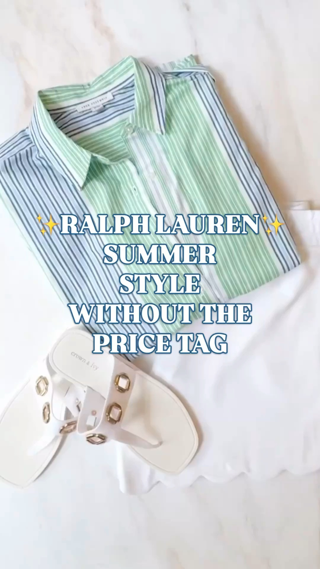 Ralph Lauren summer style, striped button down shirt women, white scallop shorts, coastal preppy outfit, resort casual outfit, classic summer outfit women

This is that crisp Ralph Lauren summer look without the Ralph Lauren price tag.

Blue and green striped cotton button down, white scalloped shorts, and polished white sandals with gold hardware. Simple pieces, but together they give that classic American summer style women are always searching for: coastal, clean, sporty, polished, and expensive-looking.

The shirt is 100% cotton poplin with that relaxed button-down fit that works tucked, open, or thrown over a tank. The white scallop shorts make the whole outfit feel feminine without getting overly sweet. And the sandals finish it with that easy Palm Beach, country club casual, vacation lunch energy.

This is the outfit formula for:
✨ Ralph Lauren style women
✨ coastal preppy outfit
✨ resort casual outfit women
✨ country club outfit women
✨ vacation outfit women
✨ summer brunch outfit
✨ white scallop shorts
✨ striped button down shirt
✨ polished summer outfit
✨ designer look for less

Wear it for beach town shopping, lunch outside, summer errands, vacation mornings, casual Fridays, resort days, coastal weekends, or any day you want to look put together in five minutes.

Ralph Lauren summer style, Ralph Lauren inspired outfit, Ralph Lauren look for less, classic preppy outfit, coastal summer outfit, striped button down shirt women, cotton button down, white scallop shorts, white sandals women, Palm Beach style, country club casual, resort wear women, vacation outfit women, summer outfit women, polished casual outfit, designer look for less, affordable preppy style

#LTKFindsUnder50 #PreppyStyle #RalphLauren #CoastalStyle #SummerOutfit #VacationOutfit #LookForLess #LTKFindsUnder100

#LTKSeasonal #LTKTravel #LTKSaleAlert