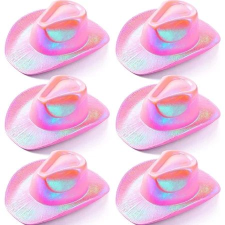 DanceeMangoo 6 Pcs Light Up Holographic Pink Cowboy Hat Metallic Space Rave Hat Shiny Cowboy Hats We | Walmart (US)