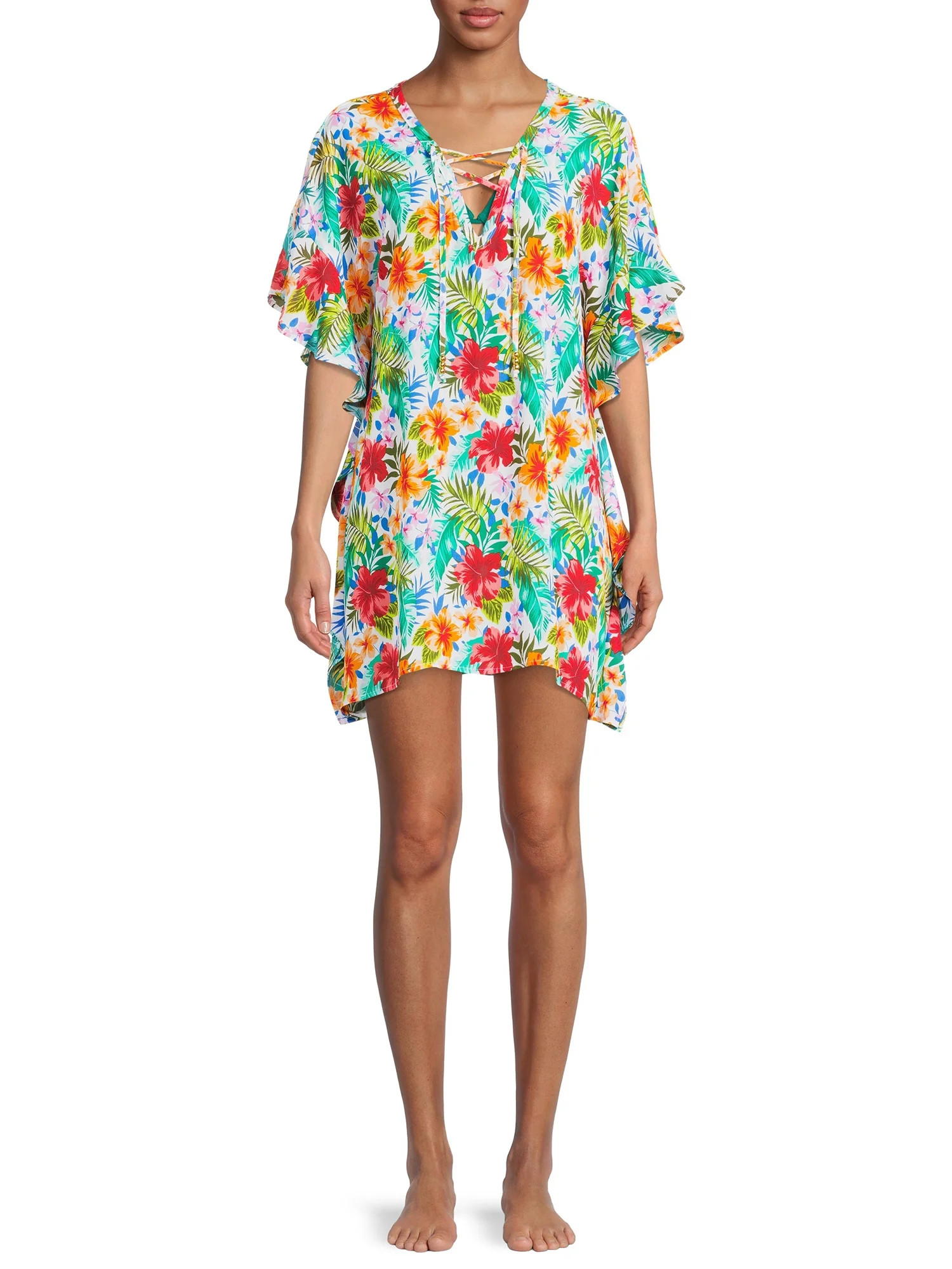 Time and Tru Women's and Women's Plus Size Print Lace-Up Swim Cover-Up | Walmart (US)