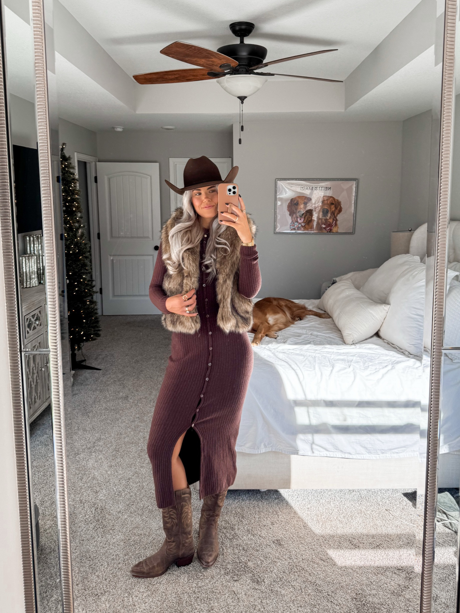 size small tall in dress, size small in fur vest, size down half size in boots :) 

#LTKCyberWeek #LTKHoliday #LTKParties