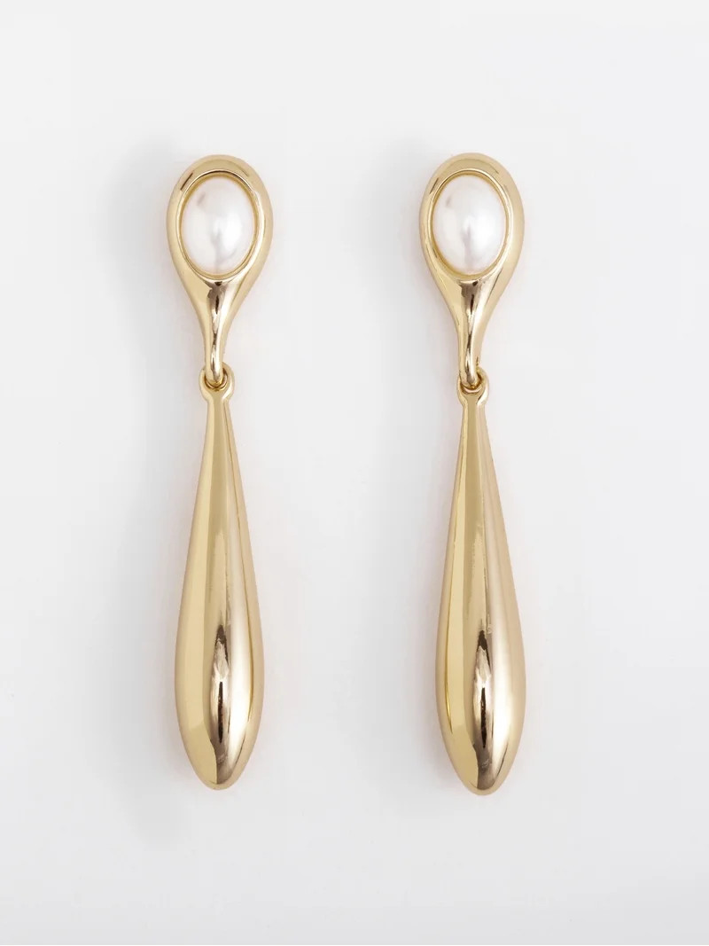 Scenario Women's Gold\u2011Tone Drop Earrings with Faux Pearl | Walmart (US)