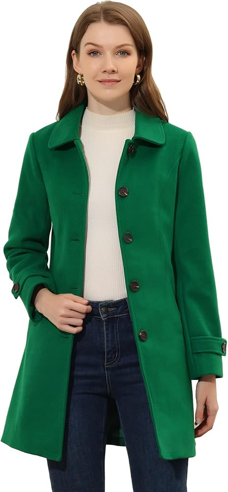 Allegra K Women's Winter Outerwear Overcoat Peter Pan Collar Mid-thigh A-line Single Breasted Pea... | Amazon (US)