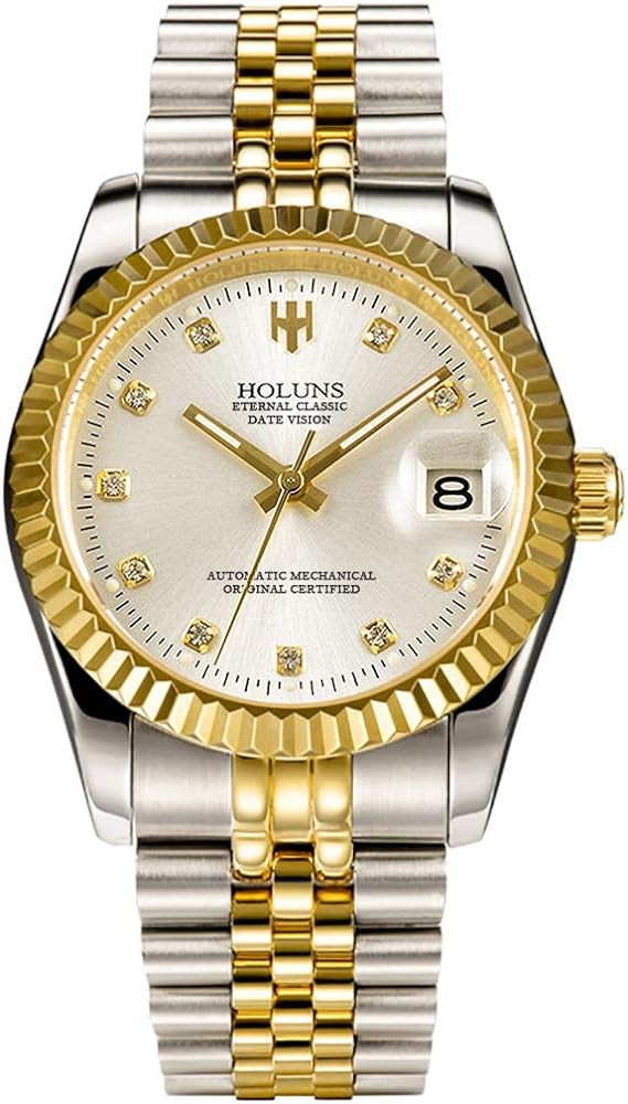 HOLUNS Mens Full Gold Watch Automatic Mechanical Gilded Steel Self-Wind Sapphire Glass Dress Wate... | Amazon (US)