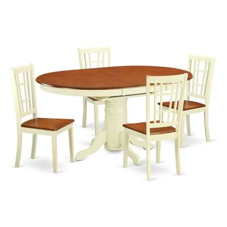 East West Furniture Avon 5 Piece Oval Pedestal Dining Table Set with Nicoli Chairs | Walmart (US)