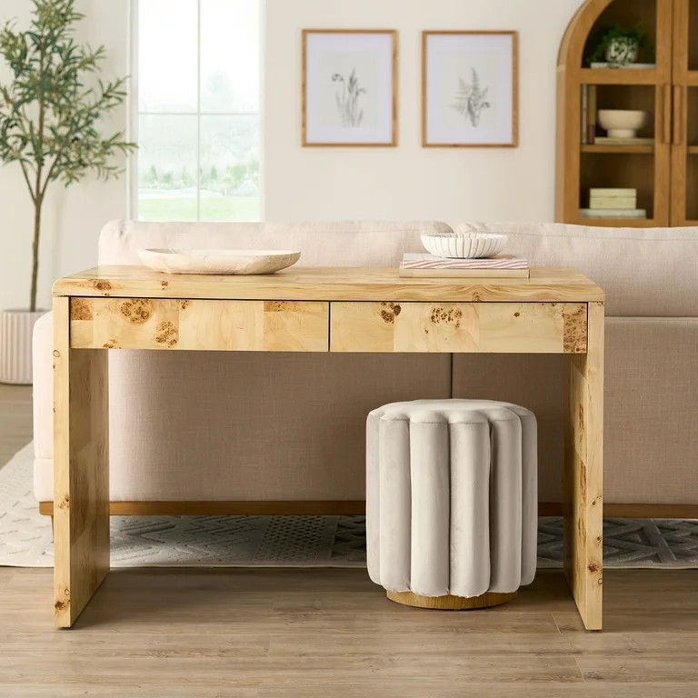 Better Homes & Gardens Burlwood Writing Desk with Two Drawers, Light Burl Wood Veneer | Walmart (US)