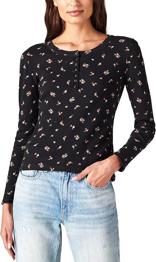 Lucky Brand Women's Long Sleeve Ribbed Snap Henley | Amazon (US)