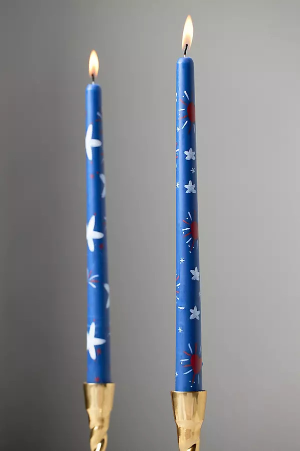 Nephthys Illustrated Stars & Stripes Handpainted Taper Candles, Set of 2 | Anthropologie (US)