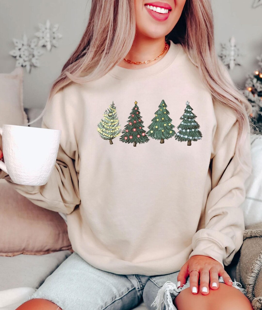 Christmas Sweatshirt Womens Christmas Sweater Christmas Crewneck Pullover Christmas Tree Holiday ... | Etsy (US)