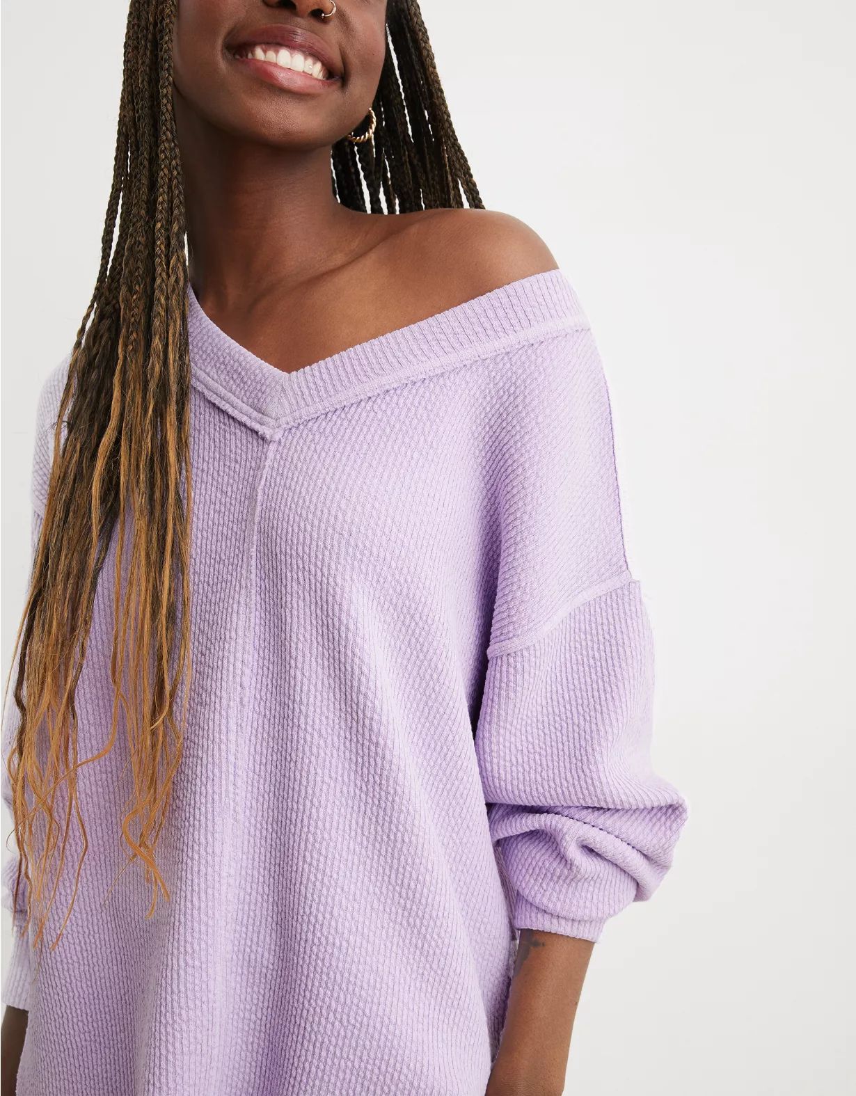 Aerie Wonder Textured V-Neck Sweatshirt | American Eagle Outfitters (US & CA)