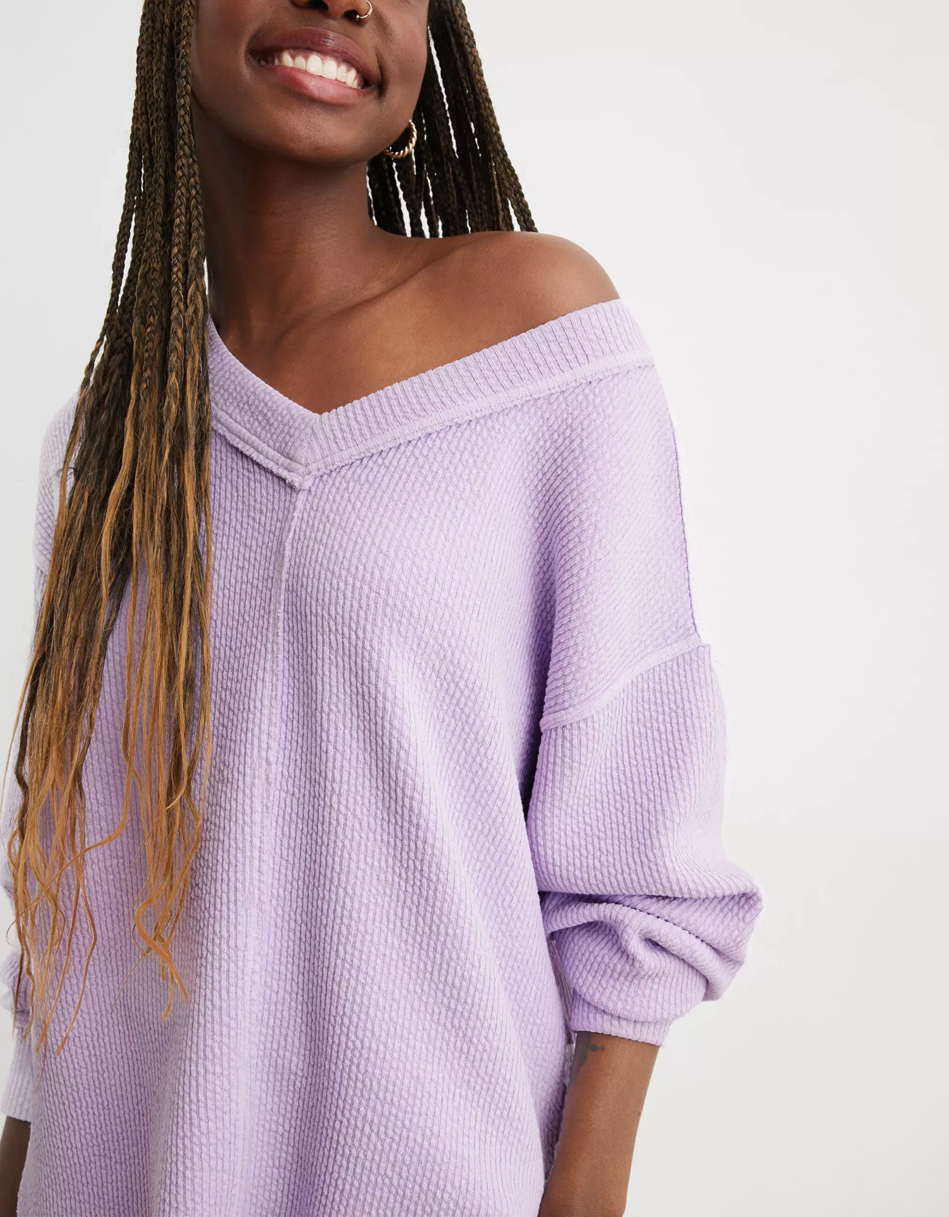 Aerie Wonder Textured V-Neck Sweatshirt