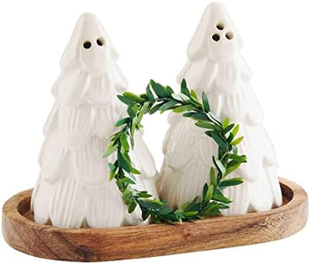 Mud Pie Christmas Tree Salt and Pepper Set, White | Amazon (US)