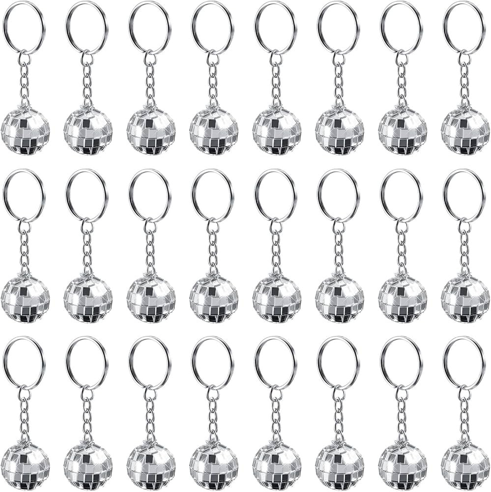 24 Pack Mirror Disco Ball Keychain Mini 70s Disco Keychain Silver Mirror Ball Keychain Ball Party... | Amazon (US)