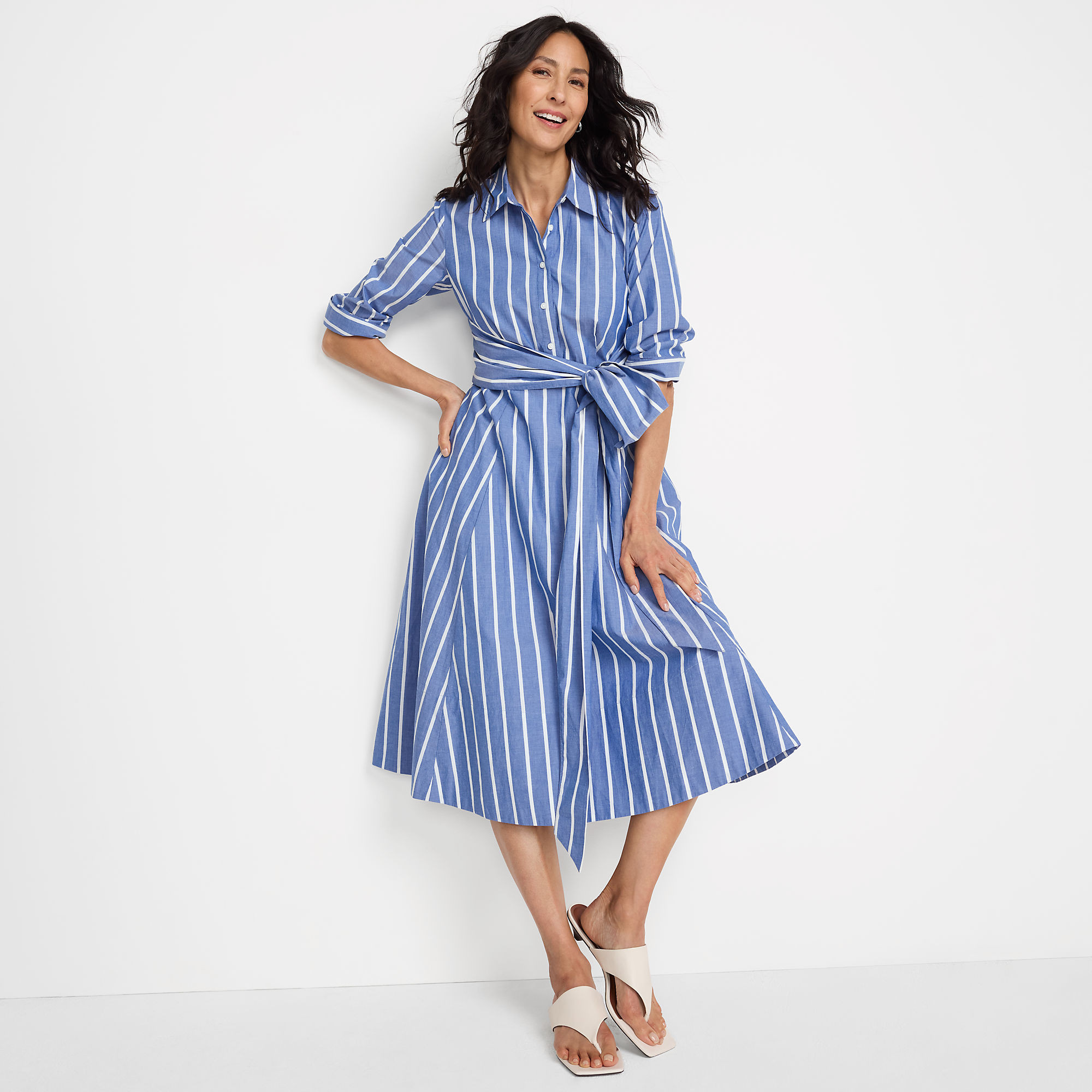 Women's Poplin Midi Wrap Front Dress | Lands' End (US)