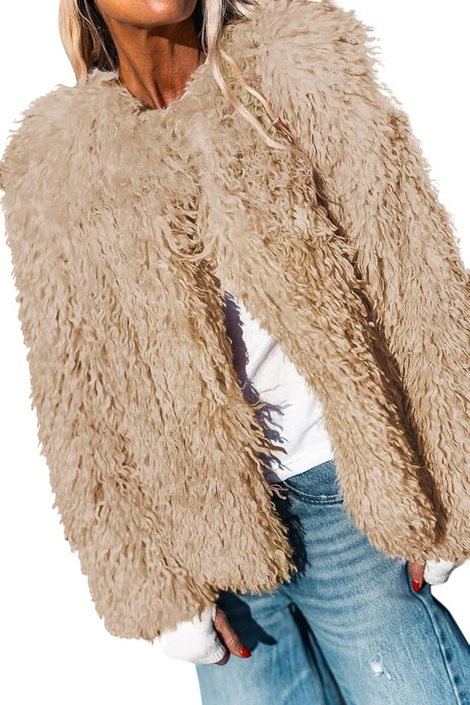 Aoang Women's 2025 Winter Coats Fleece Cropped Jacket Faux Fur Long Sleeve Shaggy Warm Outerwear ... | Amazon (US)