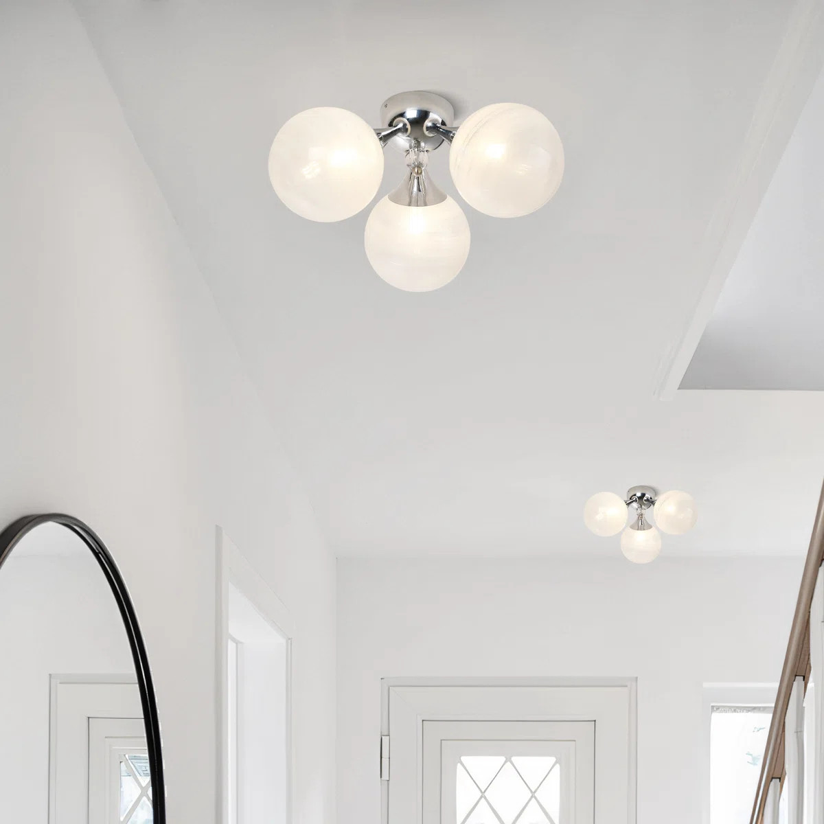 18 Inche Wide 3-light Triple Globle Semi-flush Mount Lamp White Strie Glass Shade | Wayfair North America