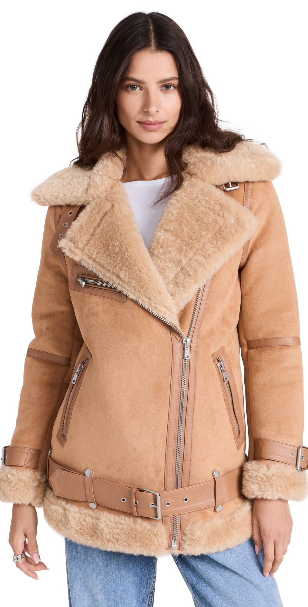 Avec Les Filles Bonded Faux Shearling Biker Jacket Toffee L | Shopbop