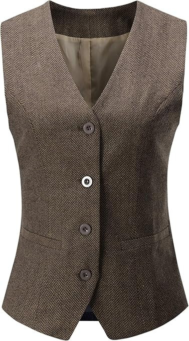 Foucome Women's Formal Regular Fitted Business Dress Suits Button Down Vest Waistcoat | Amazon (US)