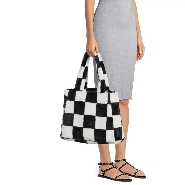 No Boundaries Women's Penny Tote Handbag Black White Checker Print - Walmart.com | Walmart (US)