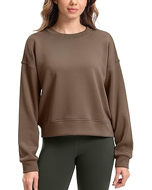 SANTINY Fleece Cropped Sweatshirts for Women Soft Crewneck Sweatshirt Pullover Long Sleeve Workou... | Amazon (US)