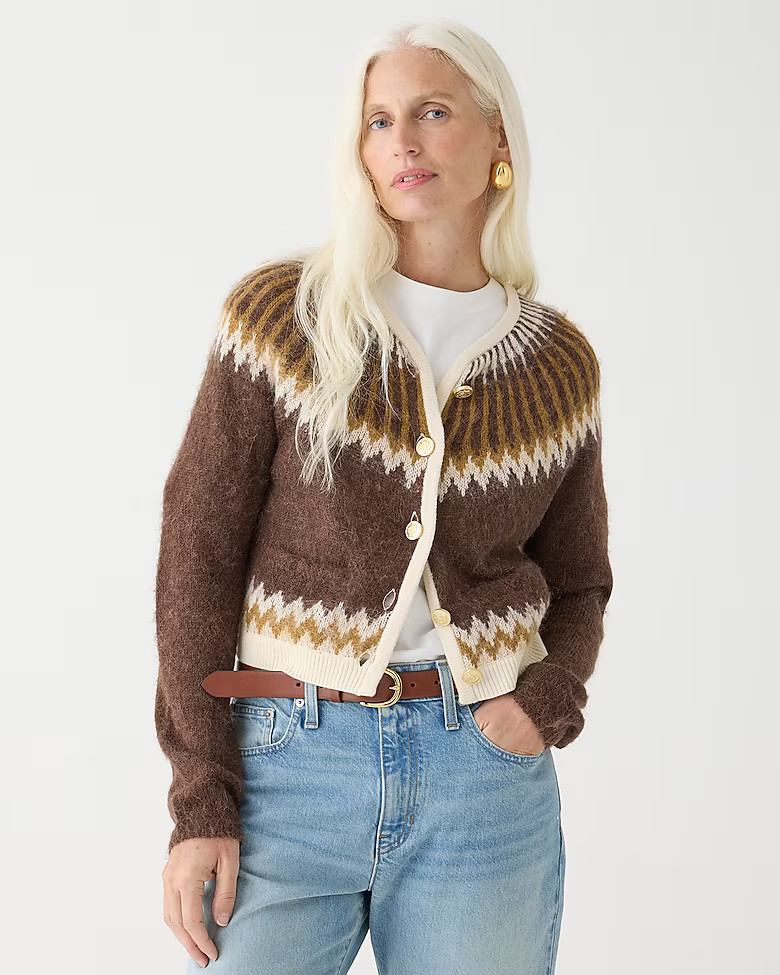 Fair Isle cardigan sweater in brushed yarn | J. Crew US