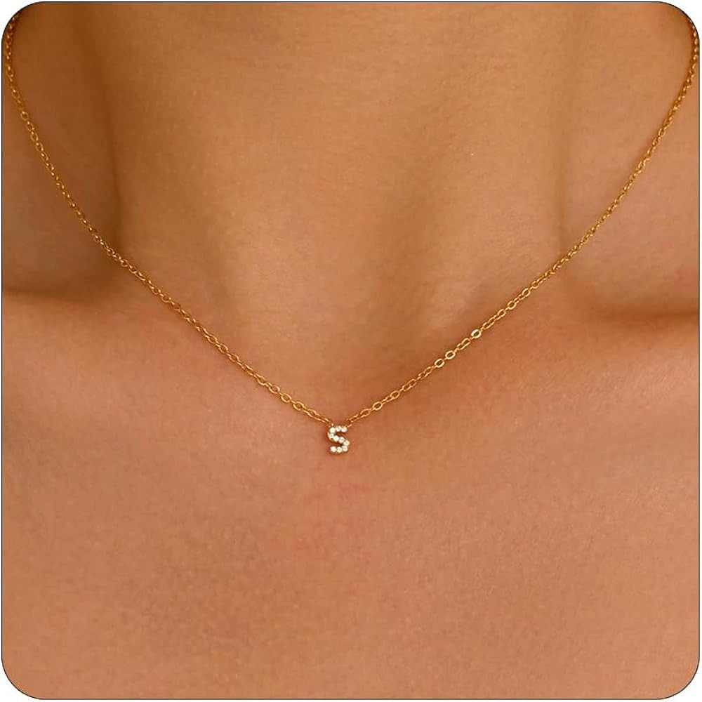 Small Letter Necklace for Women 18K Gold Plated Cubic Zirconia Tiny Initial Necklace Dainty Perso... | Amazon (US)