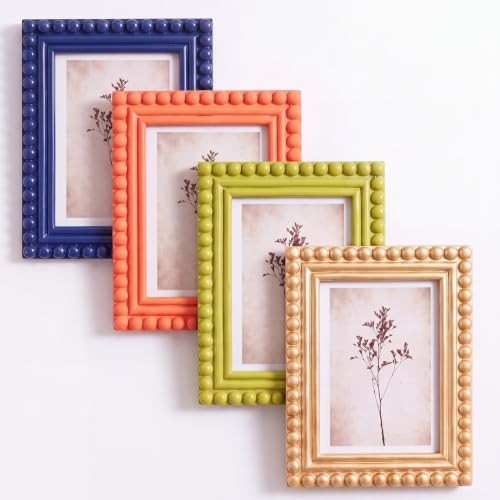 4 Pack 5 x 7 Picture Frame, Wood Beaded Boho Photo Frame, Vintage Photo Display, Wall Hanging Des... | Amazon (US)