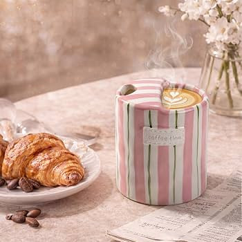1 Pack Ceramic Mug with Sip Hole, Simple, Pink and Green     10oz Ceramic Coffee Cup with Straws,... | Amazon (US)