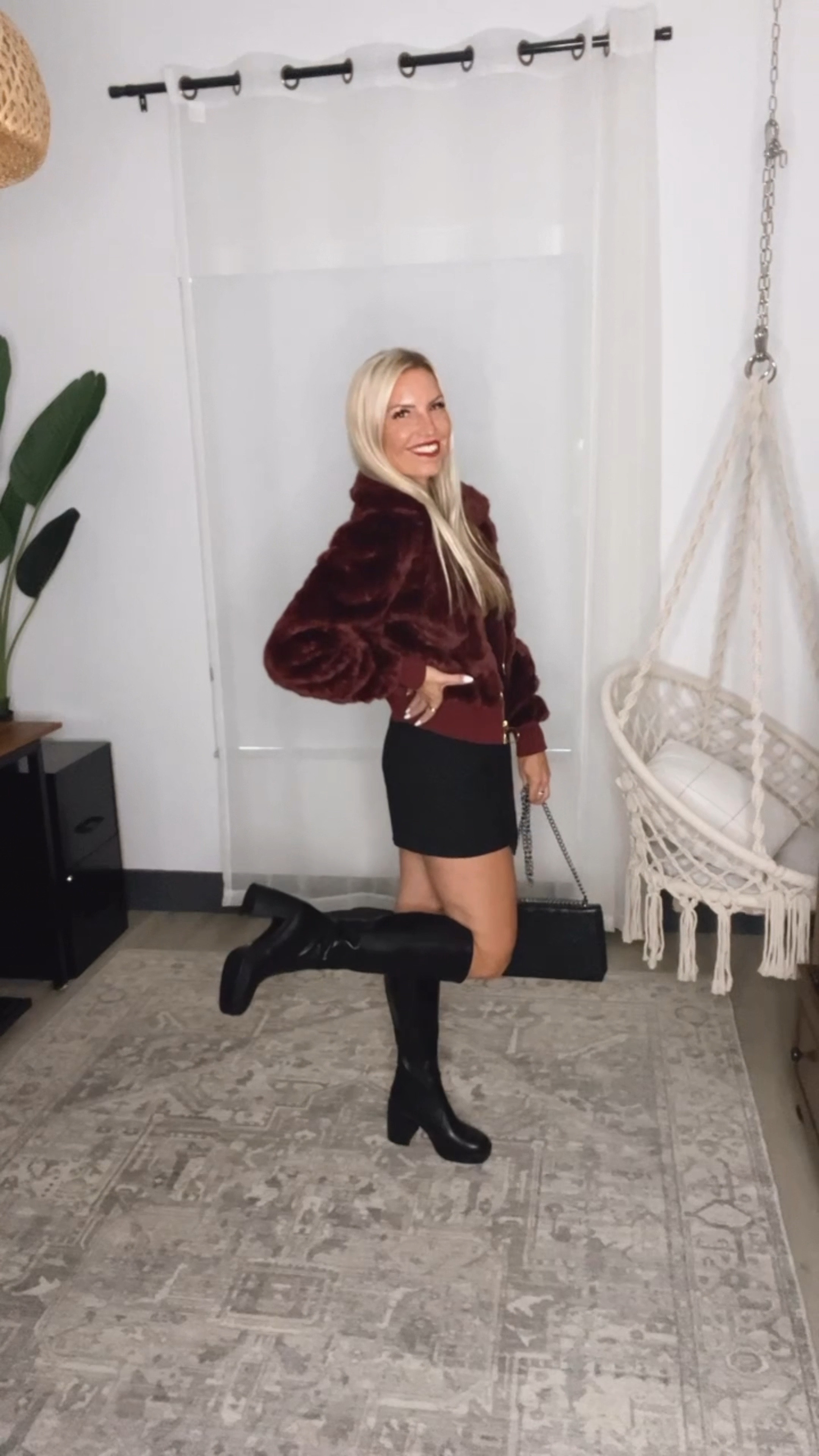 Bring out all the fur jackets for fall! Burgundy is a trending color this season so jump on trend and shop this look! 


outfit inspo, trendy style, burgundy, outfit, fall style, mini skirt, tall boots, black boots, jacket, fall outfit, handbag

#LTKStyleTip #LTKShoeCrush #LTKVideo